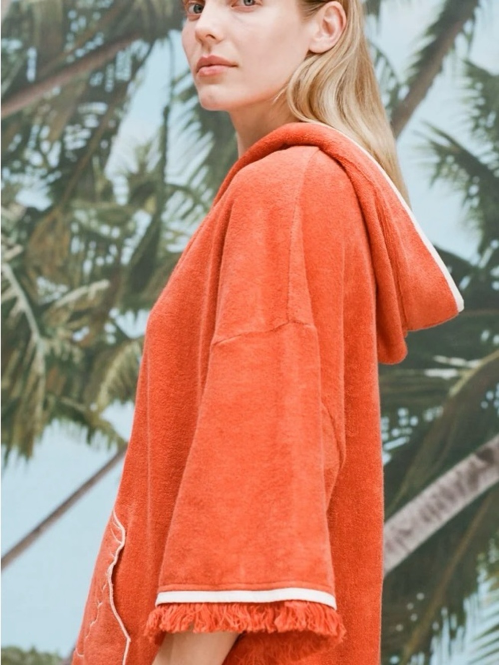 Scallop Beach Towel Top - Orange with White Trim and Shell Embroidered Pocket - Picture 6 of 16